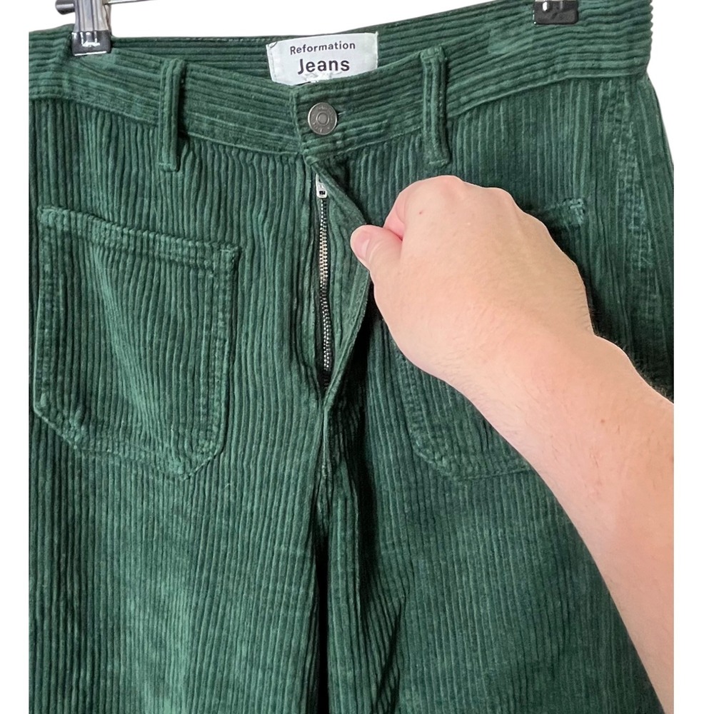 Reformation Alyssa High Rise Wide Leg Jeans Corduroy Pants Women's 26 Forest Fit - Picture 3 of 8